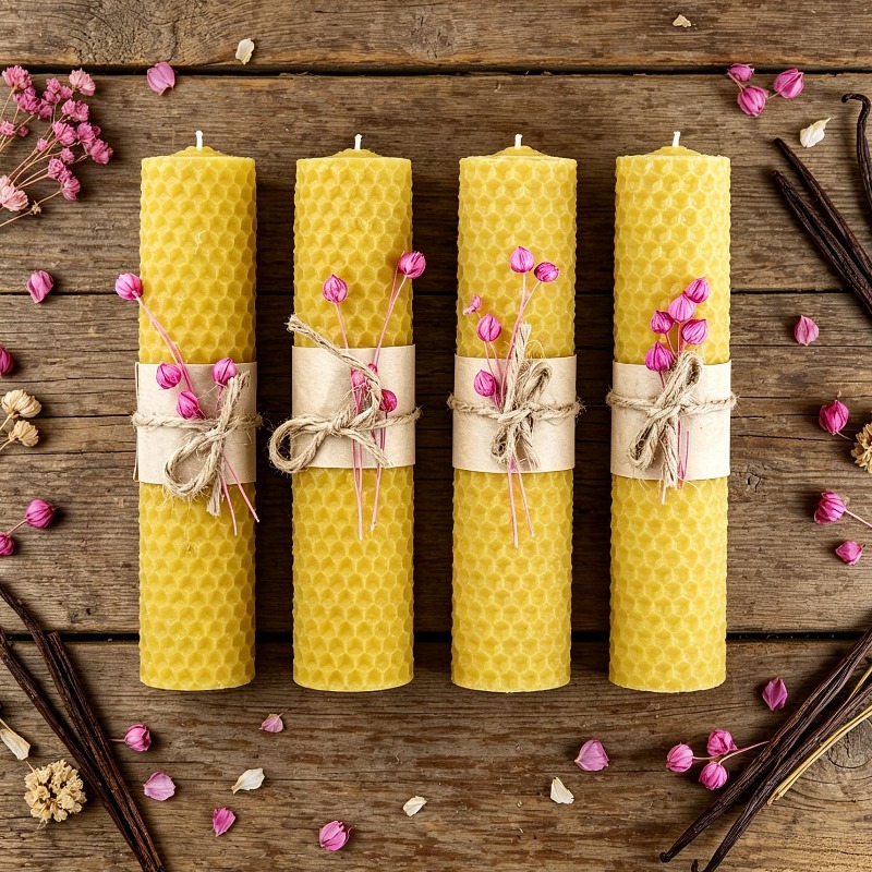 Candle Making Kit Beeswax - 4pcs Handmade Rolled Beeswax Pillar Candles,